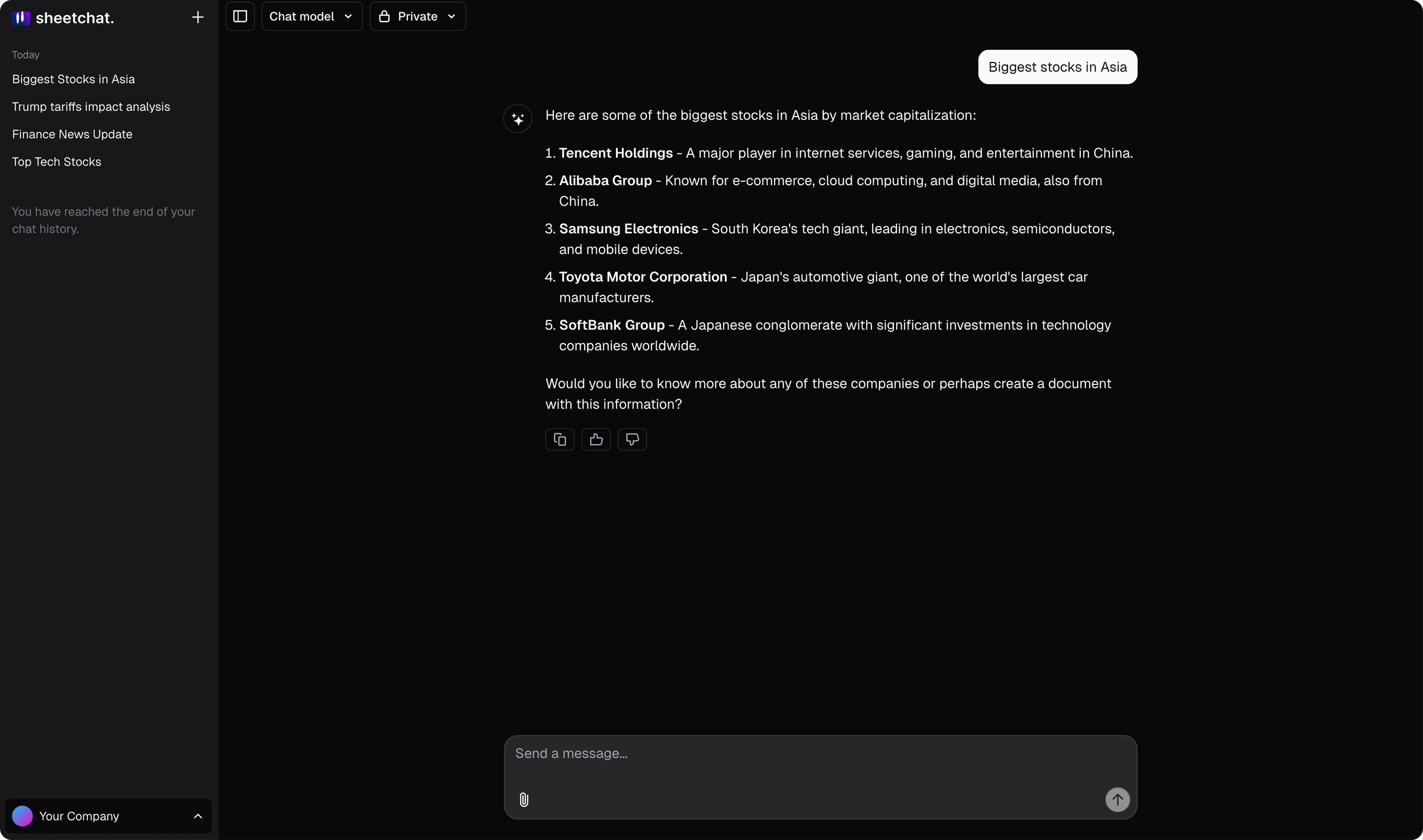 SheetChat dashboard screenshot